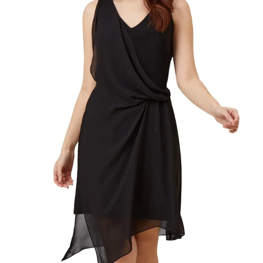 Adrianna Papell Asymmetrical Draped Flowing Dress in Black Size S - Picture 4 of 15